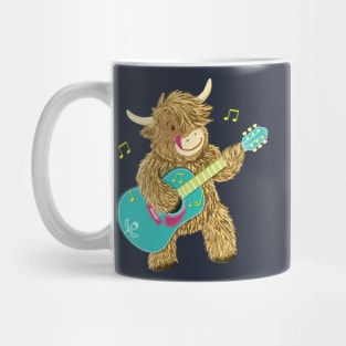 Cute Scottish Highland Cow Plays Guitar Mug